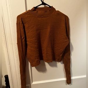 Garage caramel ribbed mock neck